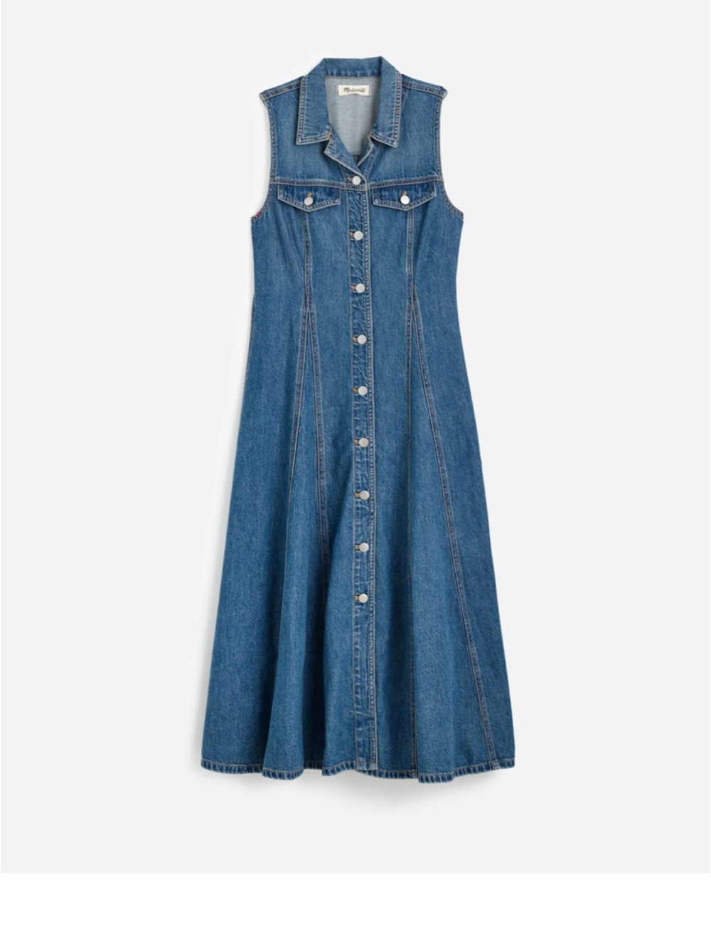 Madewell Sleeveless Button-Front Denim Maxi Dress in Medium Blue
